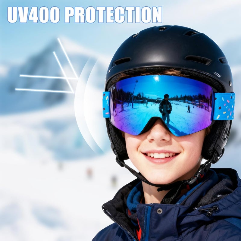 MXJ Gear Kids Ski Goggles,OTG Snowboard Goggles for Boys Girls,Anti-Fog UV400 Snow Goggles for Sking & Winter Outdoor Sport - Image 2